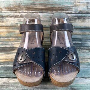 Romika Florida Wedge Sandals Womens 6.5 Blue Leather Comfort Adjustable Casual